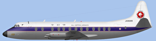 David Carter illustration of All Nippon Airways V.828 Viscount c/n 458 JA8209